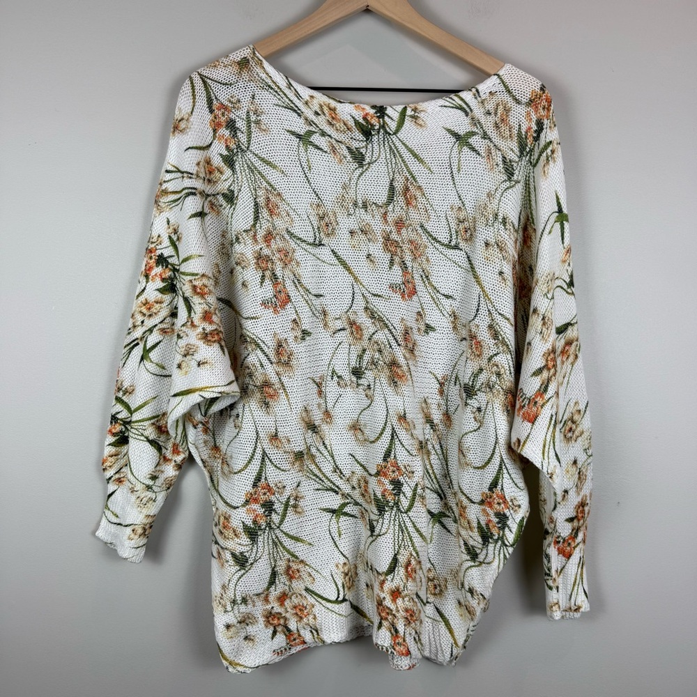 Collezioni Leonardo Sweater Womens Large Ivory‎ Floral Knit Dolman Sleeve Boho